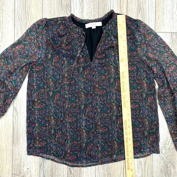 Ann Taylor Loft Jewel Tone Paisley Sheer Long Sleeve Pop Over S Top Moody Nature - Picture 8 of 10